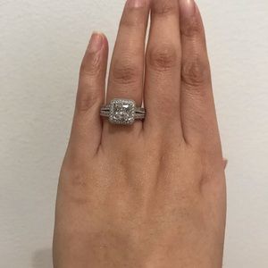 Huge silver Art Deco emerald cut engagement ring